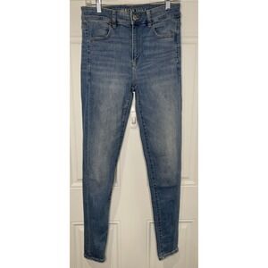 American Eagle Womens 8 Tall Long Hi-Rise Jeggings Blue Jeans Next Level Stretch
